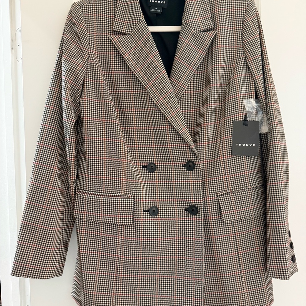 Women's Houndstooth Blazer - Black and Brown